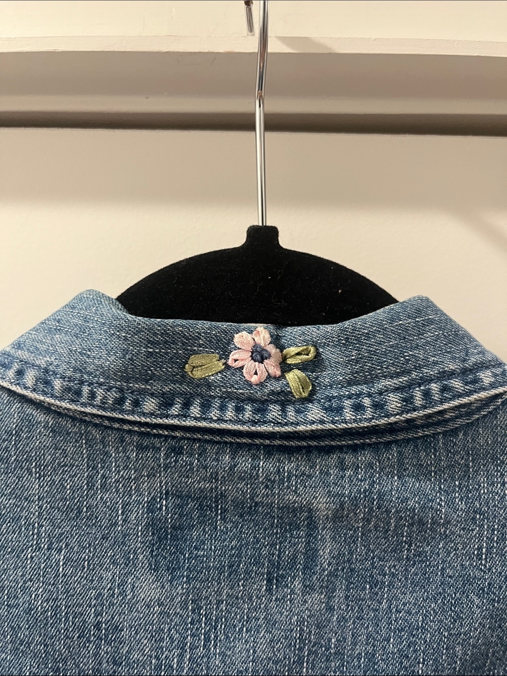 Grandmacore Gardencore Eclectic Embroidered Ribbon Light Weight Denim Jacket L - Picture 11 of 12